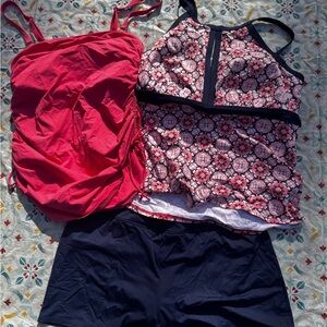 Lands End Tankini and Navy Pink Swim 14D Set